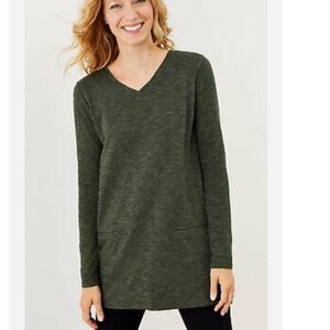 J.Jill Size M V-Neck Tunic Front Pockets Green